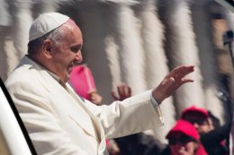 Pope Francis leaves at the end of his weekly general audience, in St. Peter's Square, at the Vatican, Wednesday, April 8, 2015.